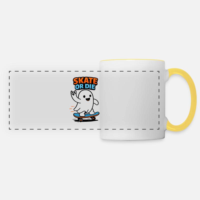 Ghost skater on skateboard - Panoramic Mug - white/yellow