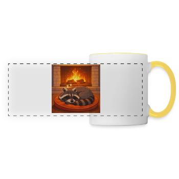 Cozy Raccoon by Fireplace - Panoramic Mug - white/yellow - Front
