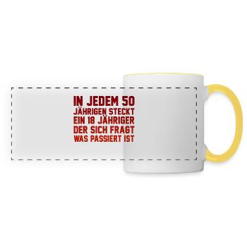 50. Geburtstag Spruch - Panoramatasse - Weiß/Gelb - Vorne