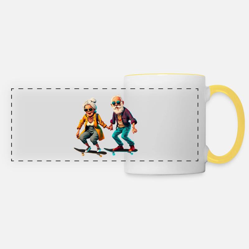 Cool old couple skater hipster - Panoramic Mug - white/yellow