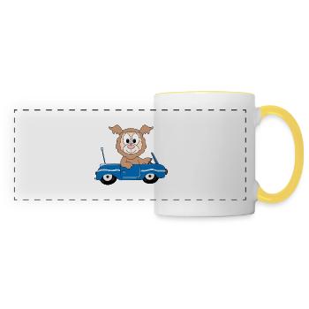 AUTO - LAMA - ALPAKA - TIER - AUTOFAHRER - FUN - Panoramatasse - Weiß/Gelb - Vorne