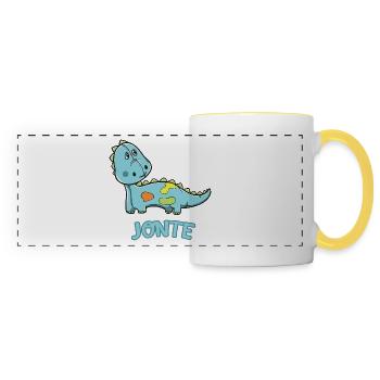 Dinosaurier lustig Kind Jonte Geschenk Geburtstag - Panoramatasse - Weiß/Gelb - Vorne