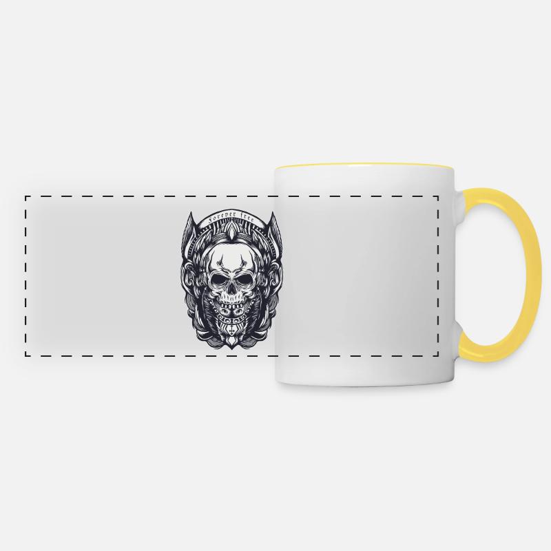 Forever free rebel skull pattern rocker biker - Panoramic Mug - white/yellow
