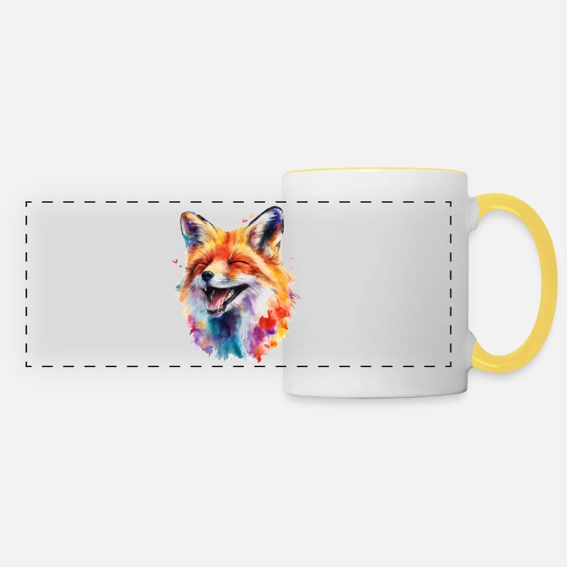 Colorful Fox in Watercolor - Panoramic Mug - white/yellow