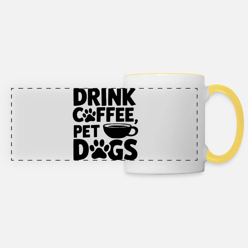 Drink Coffee Pet Dogs Quote - Panoramic Mug - white/yellow