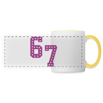 6 7 – Trendy minimalist text design, - Panoramic Mug - white/yellow - Front