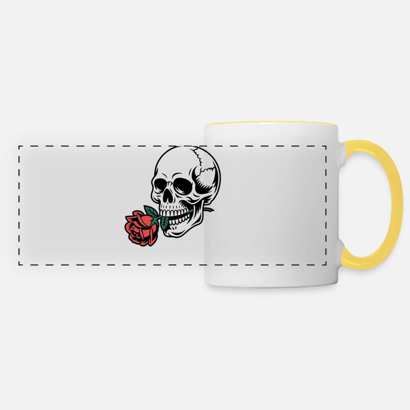 Crâne Rockabilly – Rose Statement Gothic Love - Mug panoramique contrasté et blanc - blanc/jaune