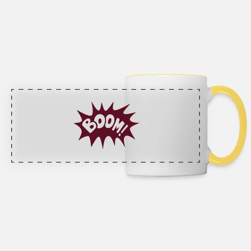 boom geek gamer fun quote gaming comics - Panoramic Mug - white/yellow