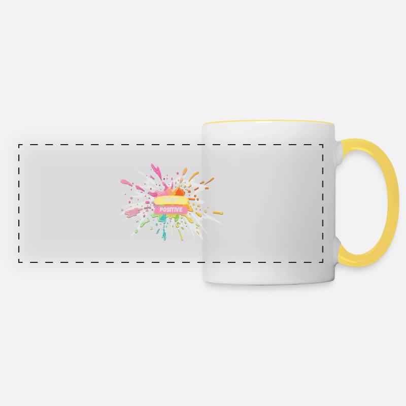 Restez positif Blijf Positief Splash Coloré - Mug panoramique contrasté et blanc - blanc/jaune