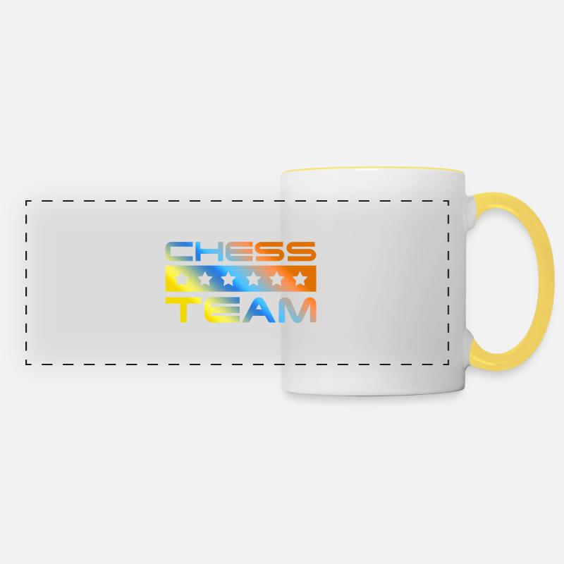 Équipe d’échecs colorée - Mug panoramique contrasté et blanc - blanc/jaune