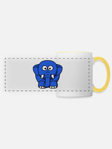 blauer Elefant - Panoramatasse - Weiß/Gelb