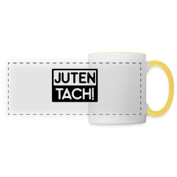 Juten Tach - Dialekt, Geschenkidee - Panoramatasse - Weiß/Gelb - Vorne