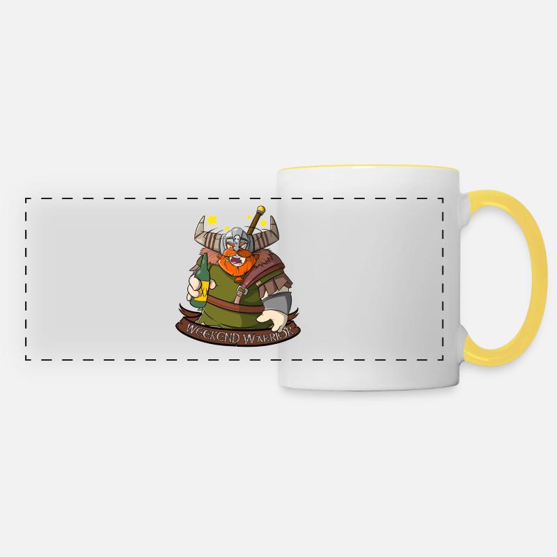 Weekend Warrior - Vikings with beer on the weekend - Panoramic Mug - white/yellow