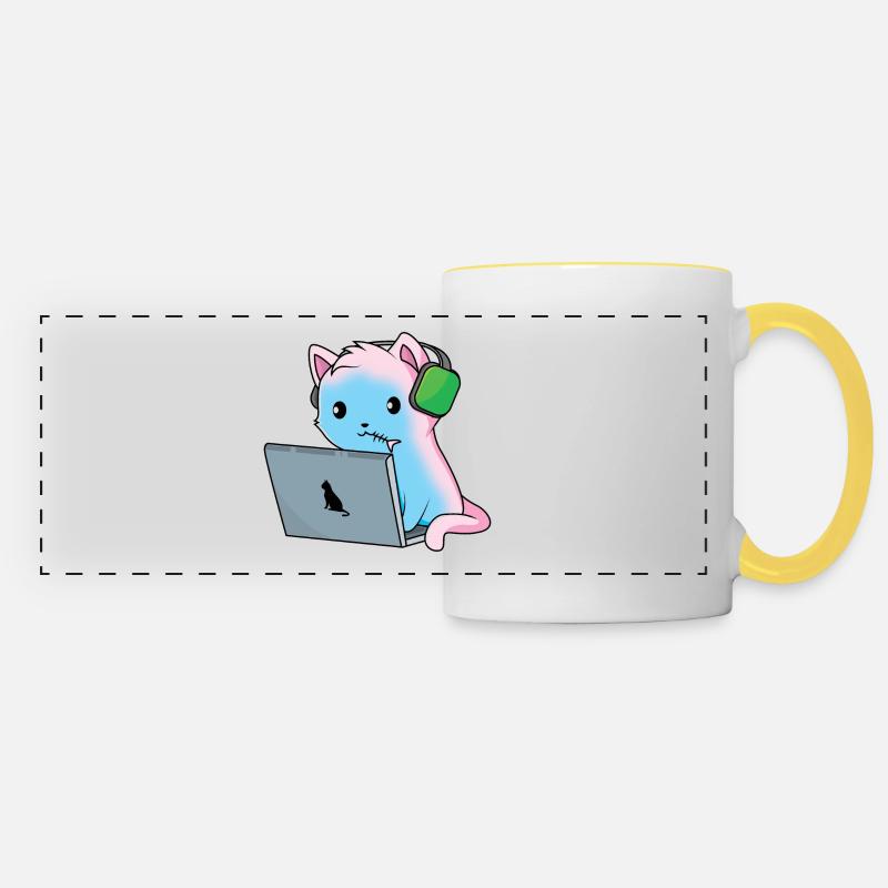 Chat de jeu - Mug panoramique contrasté et blanc - blanc/jaune