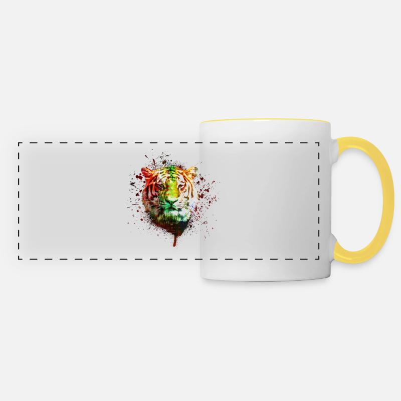 abstract colorful tiger face 2 - Panoramic Mug - white/yellow