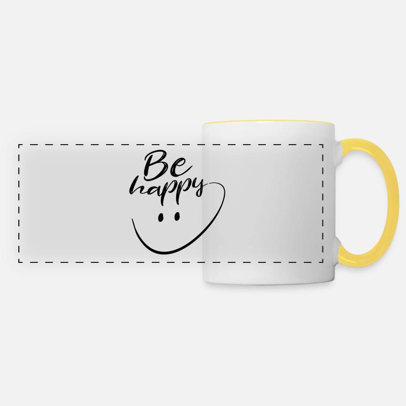 Be Happy With Hand Drawn Smile - Panoramic Mug - white/yellow