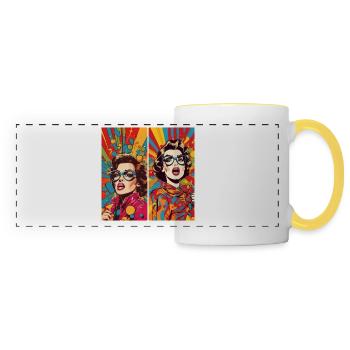 funny pop art women - Mug panoramique contrasté et blanc - blanc/jaune - Devant