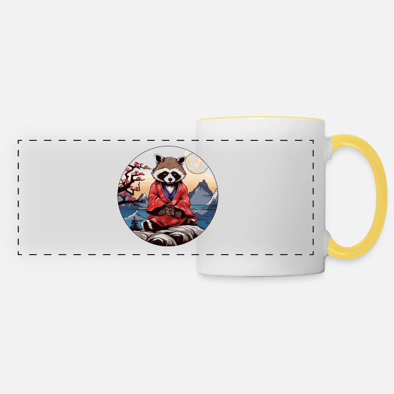 Japan Tanuki / Raccoon in Anime Style - Panoramic Mug - white/yellow