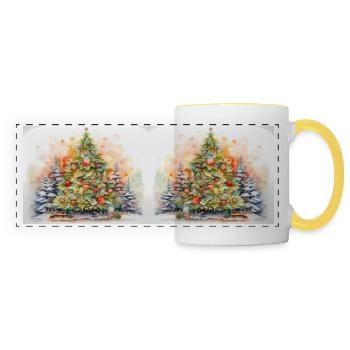 Christmas tree mug. Spruce trees, ornate pines. - Panoramic Mug - white/yellow - Front