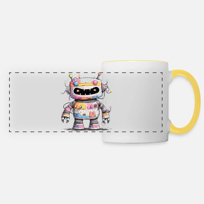 Robot coloré avec des éclaboussures de peinture - Mug panoramique contrasté et blanc - blanc/jaune