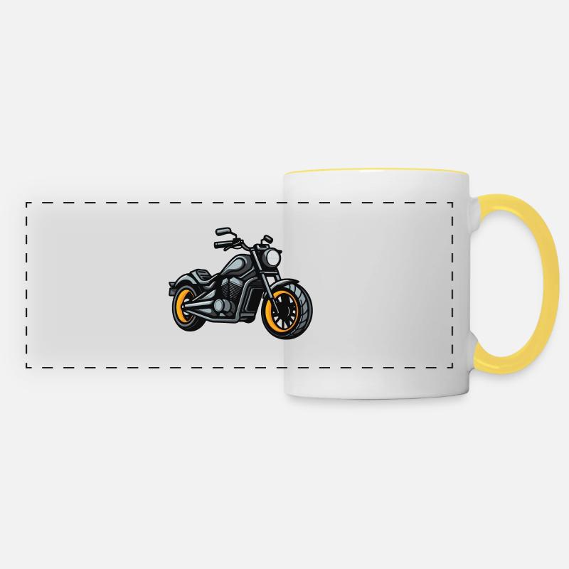 Motorrad Biker - Panoramatasse - Weiß/Gelb