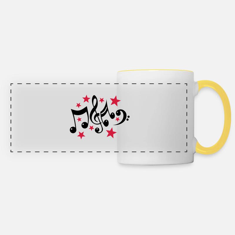 Music Notes and Stars 2c - Panoramic Mug - white/yellow