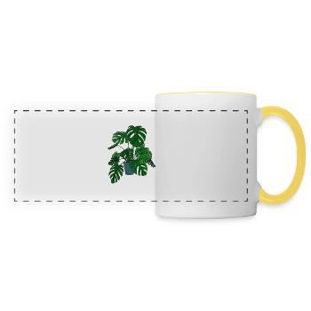 Monstera, Plante, Lineart, Plante, Jungle, Vintage - Mug panoramique contrasté et blanc - blanc/jaune - Devant