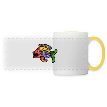 Culture of the Incas, fish symbol - Panoramic Mug - white/yellow - Front