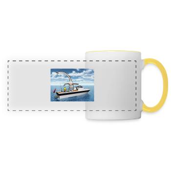 Pêcheurs en haute mer et monstres marins - Mug panoramique contrasté et blanc - blanc/jaune - Devant