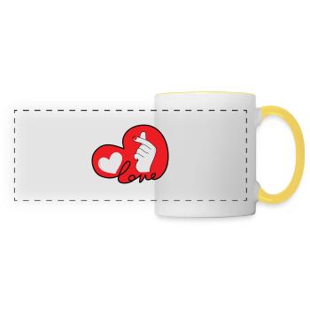 LOVE doigt coeur typo 3 - Mug panoramique contrasté et blanc - blanc/jaune - Devant