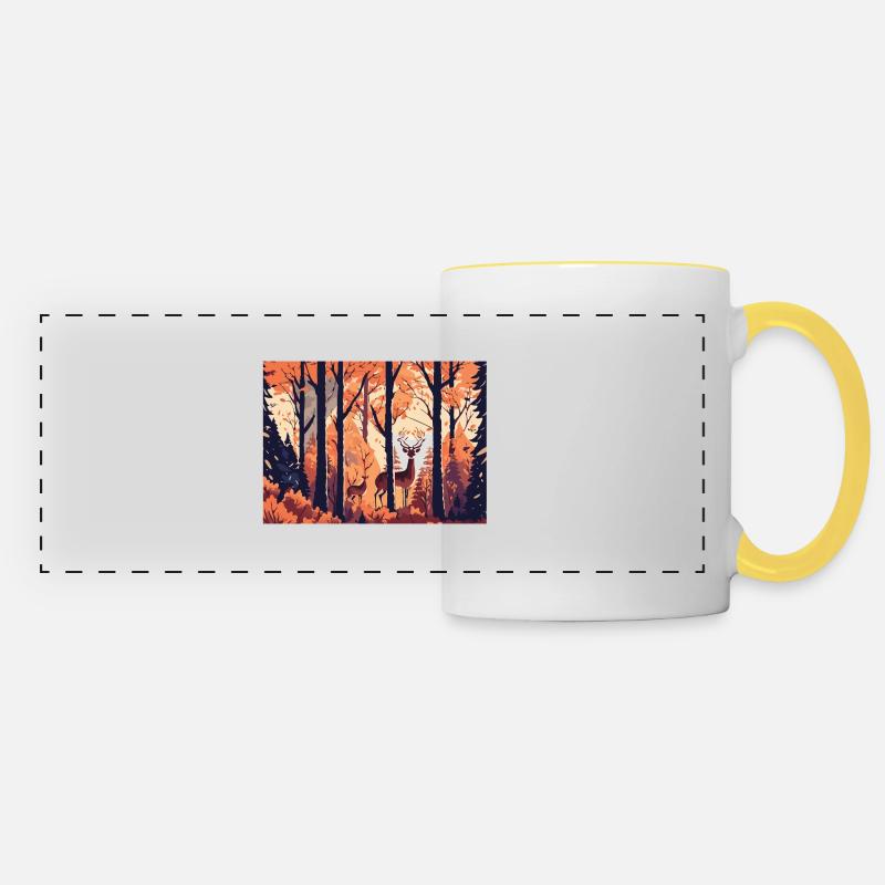 Paysage d’automne (Collection d’automne #10) - Mug panoramique contrasté et blanc - blanc/jaune