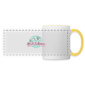 Beste Lehrerin! Blumen-Design, personalisierbar - Panoramatasse - Weiß/Gelb - Vorne