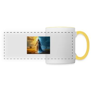 Adroa – Lugbara god of duality, light and shadow - Panoramic Mug - white/yellow - Front