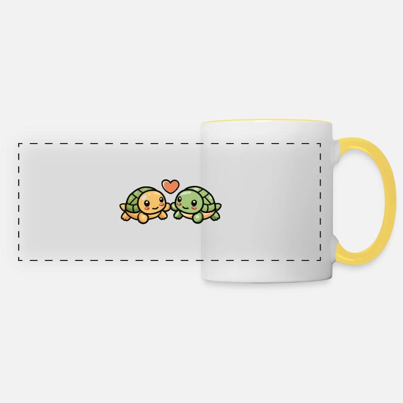 Turtle Couple Love Couple In Love - Panoramic Mug - white/yellow