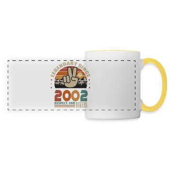 moto anniversaire né en 2002 motard 20 ans - Mug panoramique contrasté et blanc - blanc/jaune - Devant
