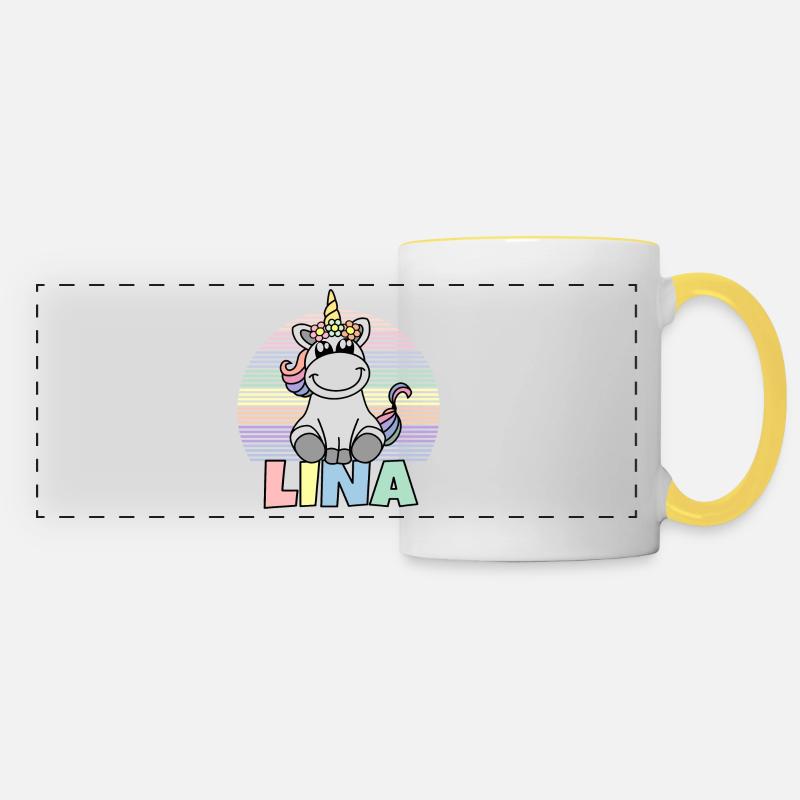 Lina Einhorn Name - Panoramatasse - Weiß/Gelb