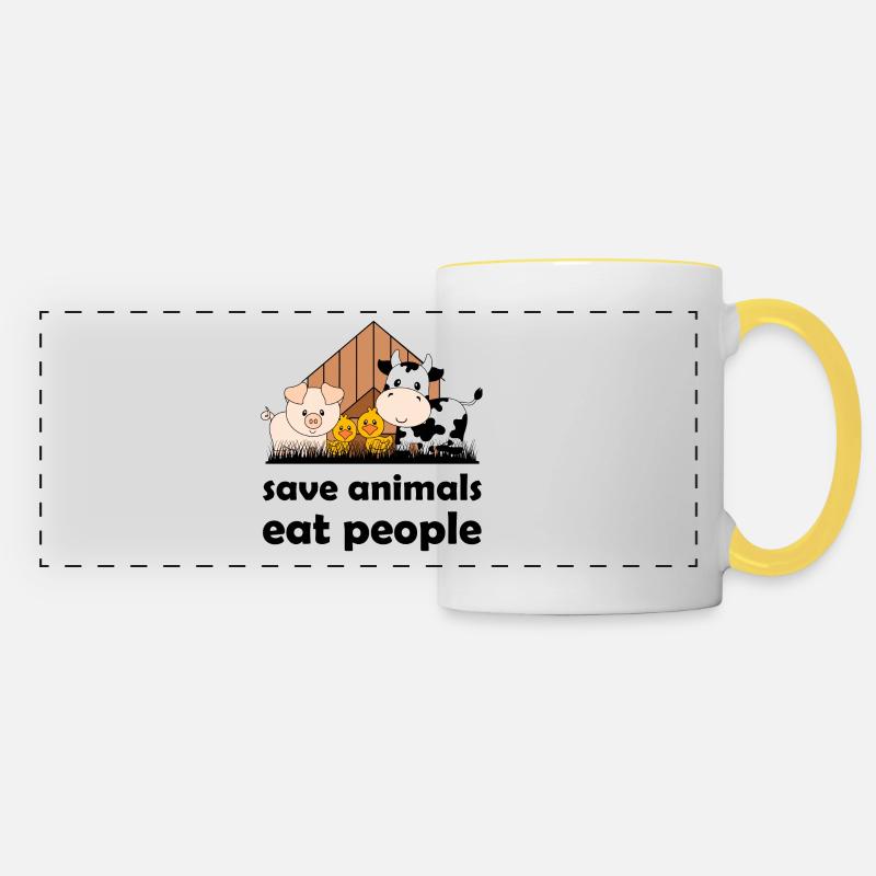 Save animals, eat people - Panoramic Mug - white/yellow