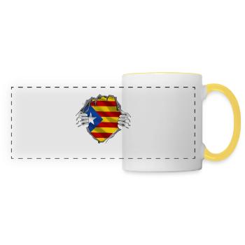 Drapeau de la Catalogne sur l’indépendance de la poitrine - Mug panoramique contrasté et blanc - blanc/jaune - Devant