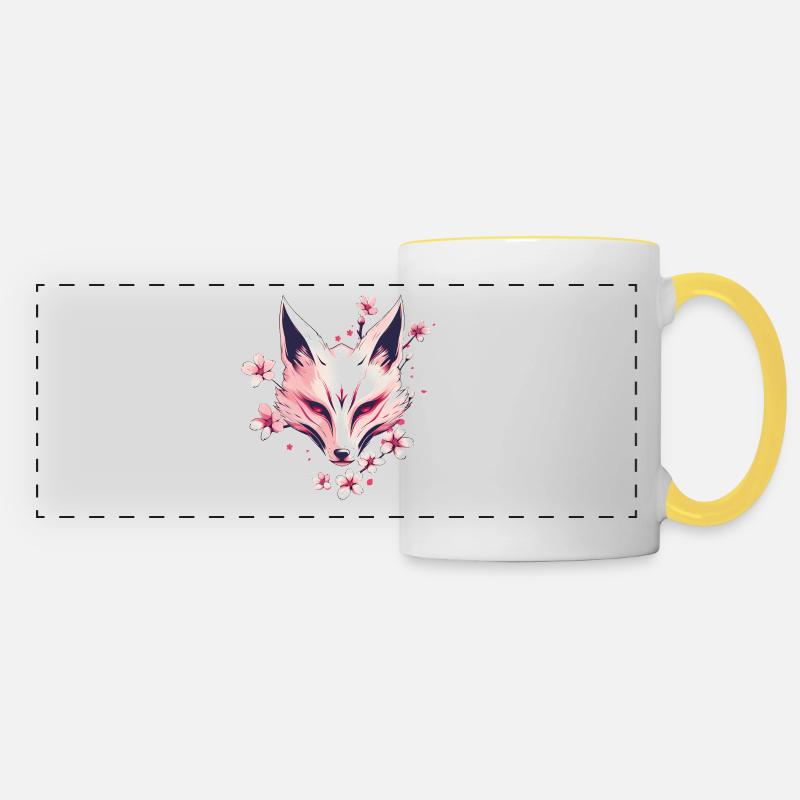 Fuchs Japanische Maske - Panoramatasse - Weiß/Gelb