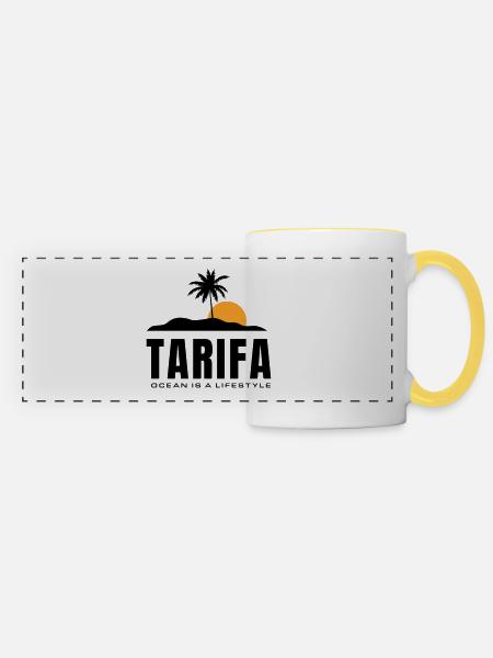 Tarifa - L’océan est un style de vie - Mug panoramique contrasté et blanc - blanc/jaune