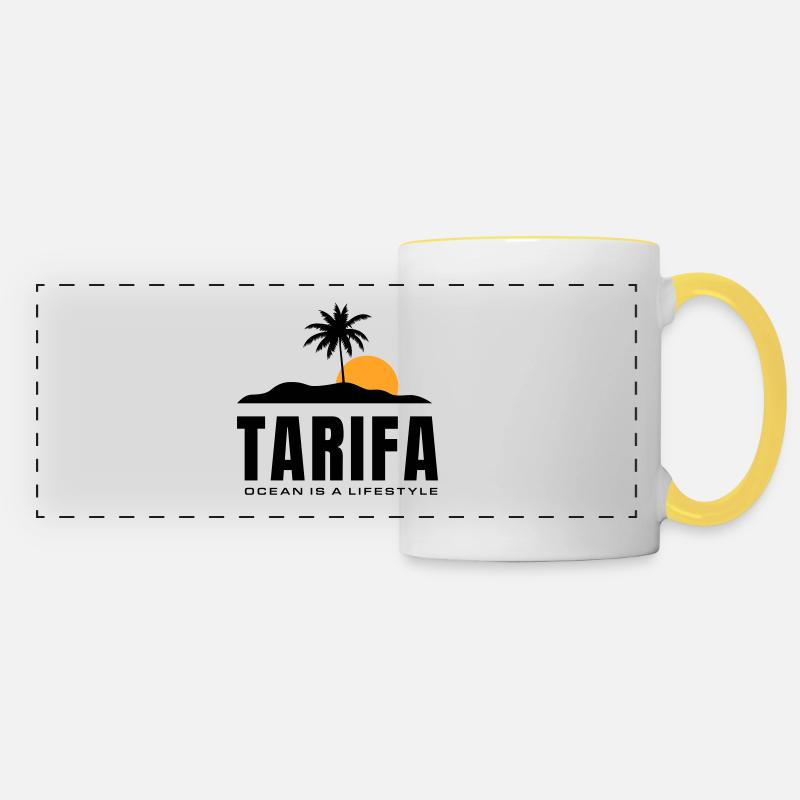 Tarifa - L’océan est un style de vie - Mug panoramique contrasté et blanc - blanc/jaune