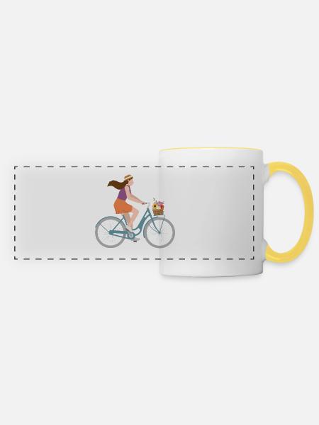 Fahrrad Bike Radfahrerin - Panoramatasse - Weiß/Gelb