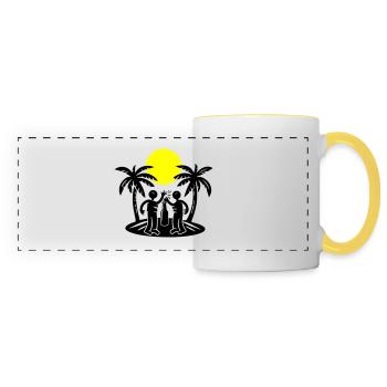 Boire à la fête sur la plage de l’île - Mug panoramique contrasté et blanc - blanc/jaune - Devant