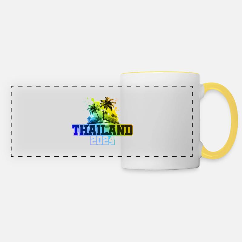 Thaïlande 2024 Vacances Palmiers Multicolores - Mug panoramique contrasté et blanc - blanc/jaune