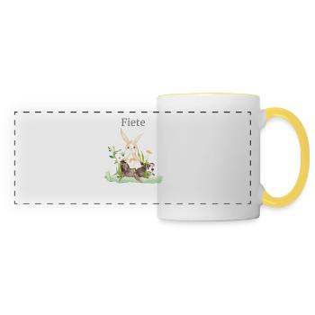 Forest Animal Deer Hare Hedgehog Flowers Name Fiete - Panoramic Mug - white/yellow - Front