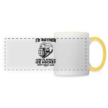 Slogan du masque de hockey sur glace - Mug panoramique contrasté et blanc - blanc/jaune - Devant