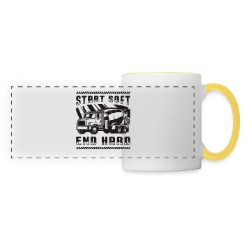Start Soft End Finisseurs de béton de maçonnerie dure - Mug panoramique contrasté et blanc - blanc/jaune - Devant