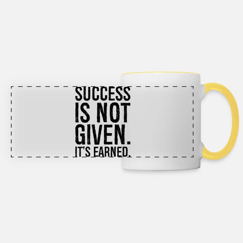 success is not given it's earned - Panoramic Mug - white/yellow