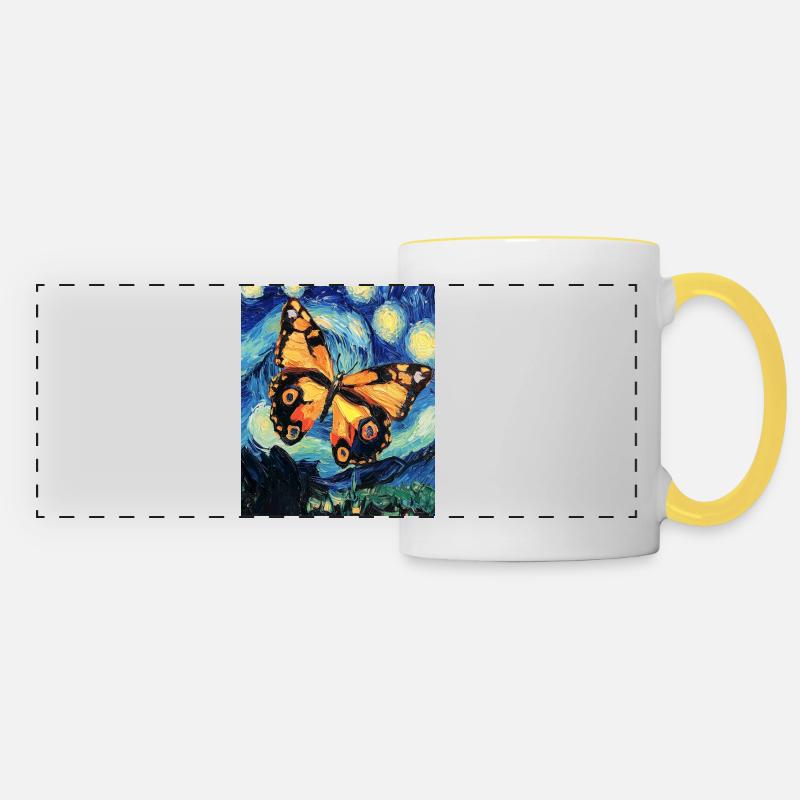 Butterfly Van Gogh Style Starry - Panoramic Mug - white/yellow