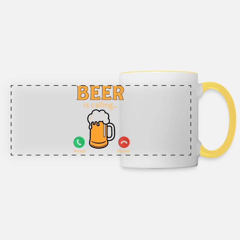 Beer is calling funny Beer Quotes - Panoramic Mug - white/yellow